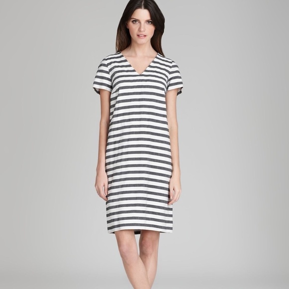 Weekend MAxMara Black White Striped Linen Blend Mini Dress Sz 14 Career Preppy - Picture 1 of 15